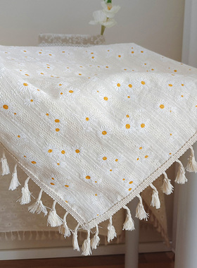 日式小雏菊桌布ins风棉麻文艺小清新拍照背景布电视柜盖巾茶几布