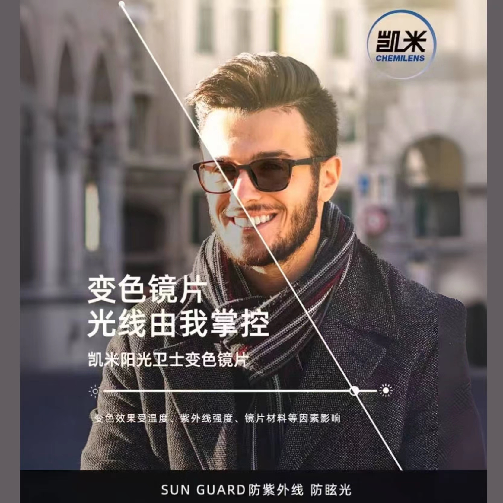 凯米阳光卫士U2变色镜片可配近视金罡感光变灰色眼镜茶色驾驶镜