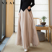 棉麻半身裙女春秋2026年复古不规则大摆新中式 国风长裙子 禅意女装