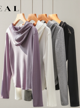 连帽卫衣女春秋新款内搭修身打底衫女外穿小众短款优可丝长袖上衣