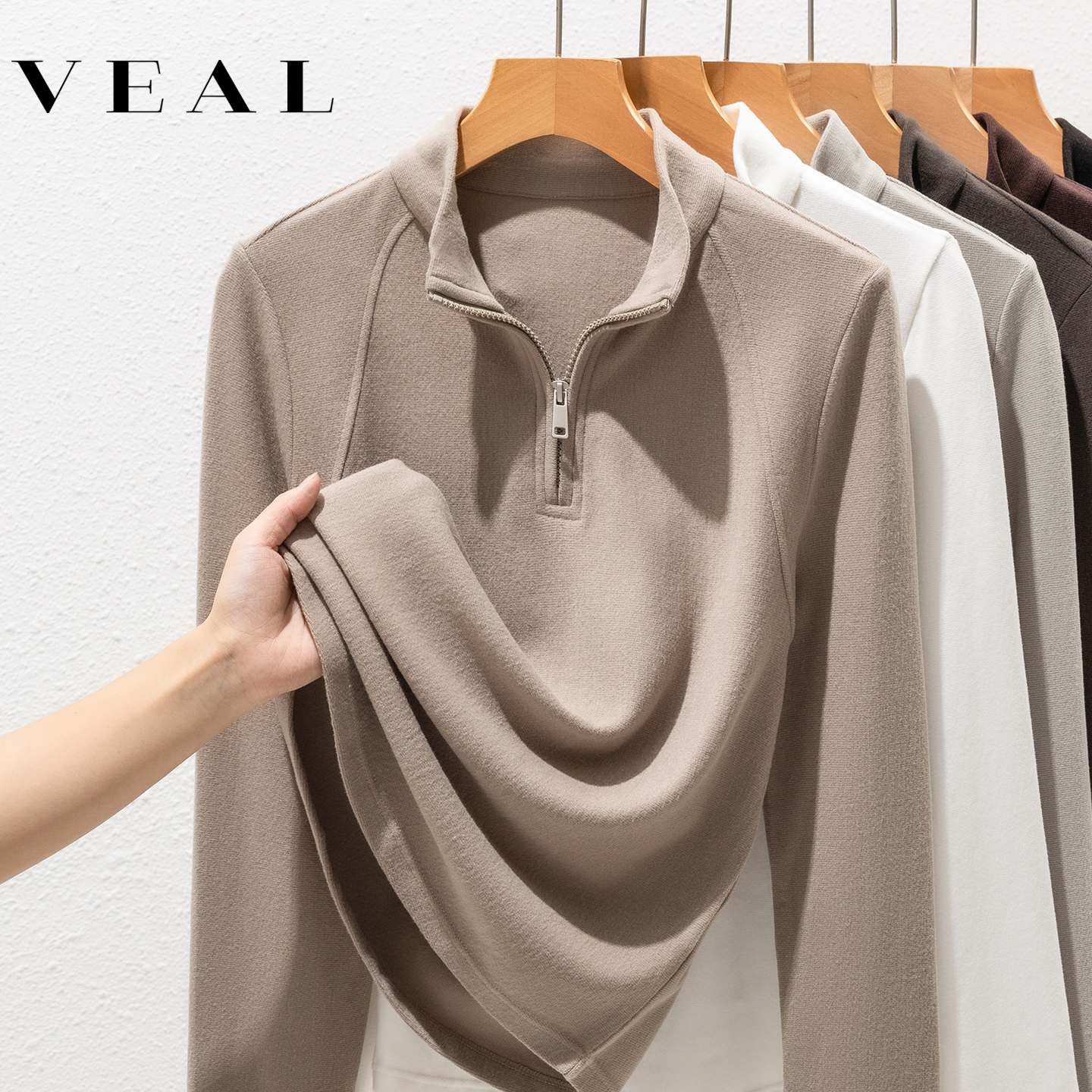 半拉链德绒打底衫女秋冬保暖上衣