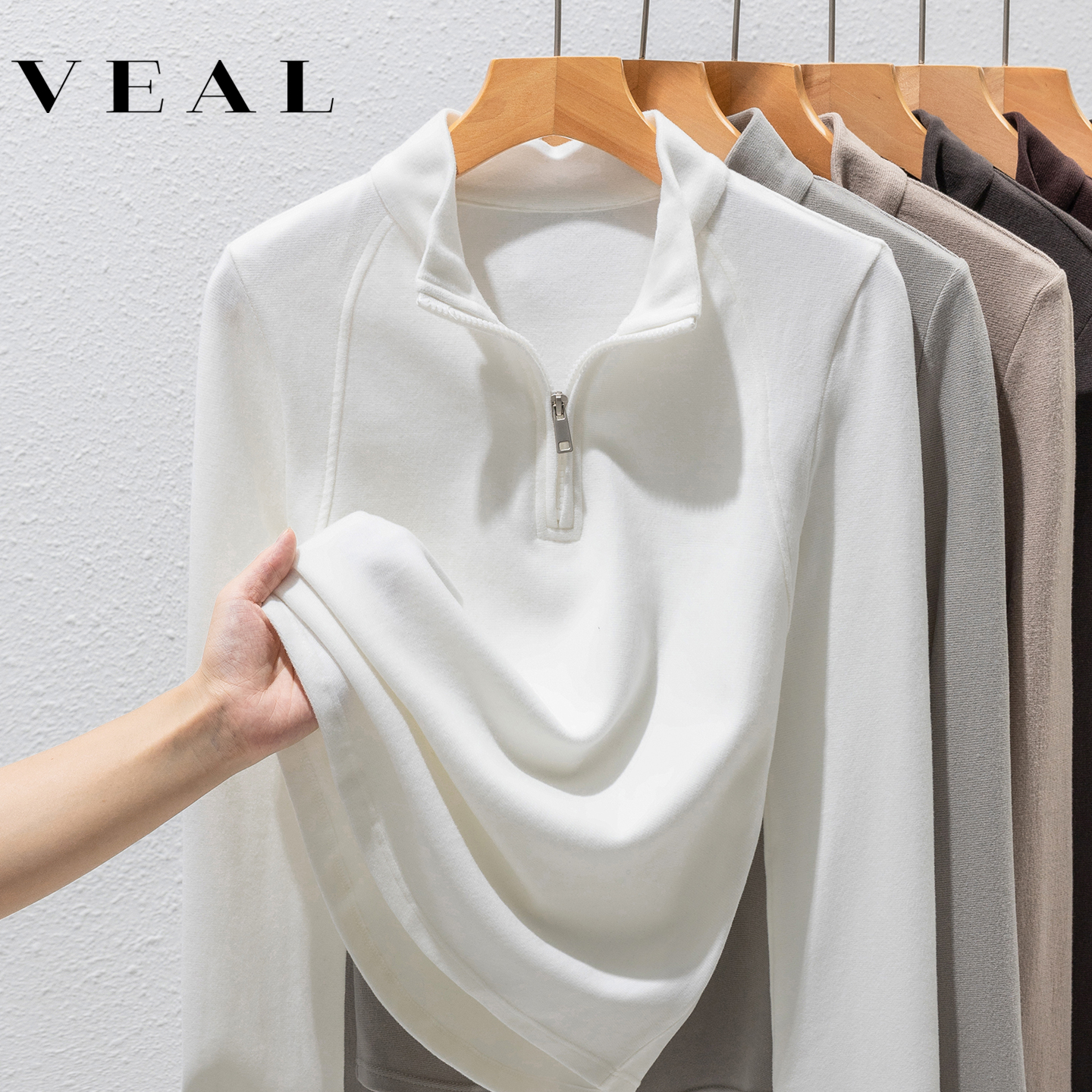 双面德绒打底衫女秋冬半拉链卫衣