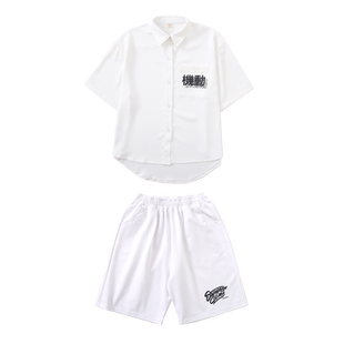 儿童breaking舞蹈服白色少儿潮牌宽松衬衫套装街舞服中大童演出服