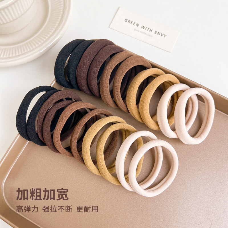 奶咖色无缝发圈高弹力耐用扎高马尾头绳简约黑色加粗款皮筋头饰女