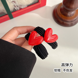 简约可爱红色爱心扎头绳高弹力发绳发圈女气质韩国绑头发皮筋头饰