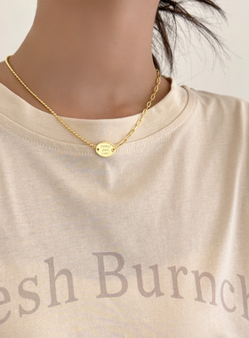 爱与和平纯银项链女欧美小众不对称圆牌吊坠锁骨链peace and love