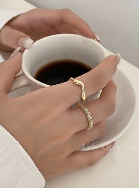 莫比乌斯时尚轻奢满钻两件套戒指女ins轻奢小众设计个性食指指环