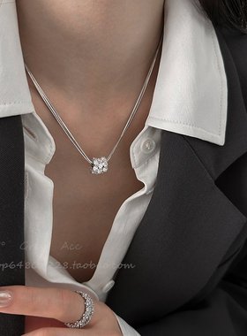 多层叠戴满钻锆石项链女ins风网红爆款气质锁骨链轻奢小众高级感