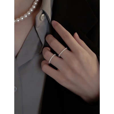 巷南925纯银施家珍珠戒指叠戴素圈指环小众高级女轻奢串珠食指戒