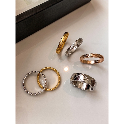 CAFFTI玫瑰金银色菱格纹戒指女小众设计轻奢高级感巨好看的食指戒