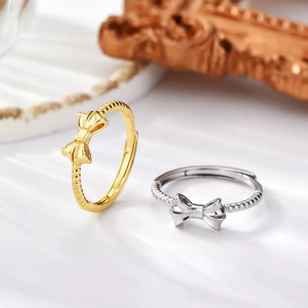 S999足银在逃公主蝴蝶结戒指女轻奢超仙高级感麻花食指戒2025新款