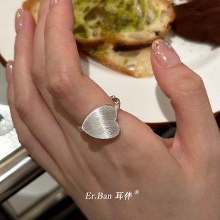 指环 纯银爱心食指戒指女小众设计冷淡风高级感轻奢开口可调节个性