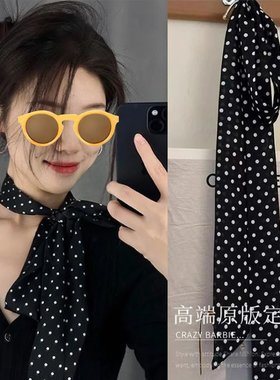 黑色波点丝巾轻奢高档小方巾女系脖发带夏季新款百搭时尚搭配衬衫
