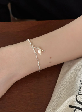 轻奢温婉天然巴洛克淡水珍珠手链女小众独特纯银麻花扭绳手饰新款