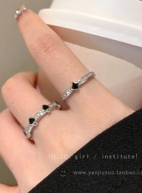 黑色爱心滴釉戒指女轻奢高级感冷淡风食指戒小众设计感百搭指环潮