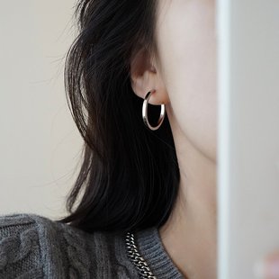 爆款 冷淡风素圈耳环气质高级感圆圈耳饰2025新款 小众轻奢纯银耳圈