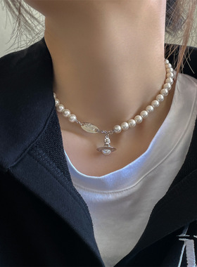 土星吊坠高级感珍珠项链女小众设计精致百搭潮流饰品925纯银轻奢