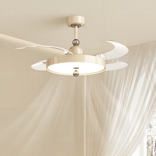 法式奶油风扇灯复古胡桃木色餐厅房间电扇灯卧室隐形吊扇灯护眼书