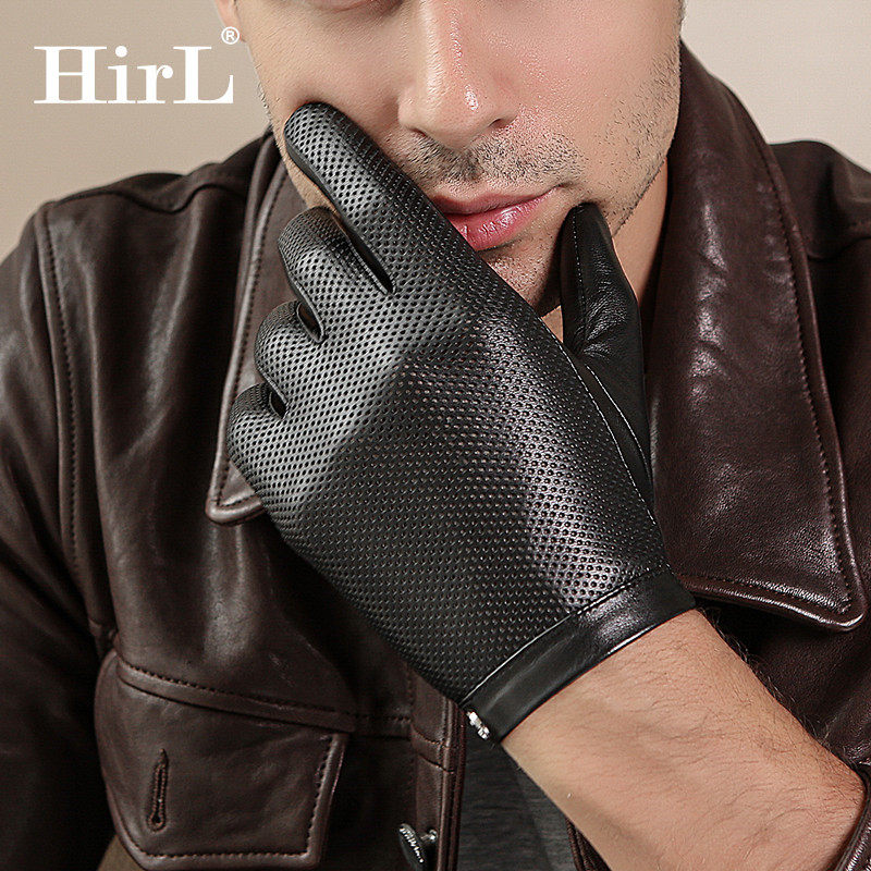 山羊皮手套男单层皮薄款紧手透气镂空机车驾驶骑行真皮手套男触屏