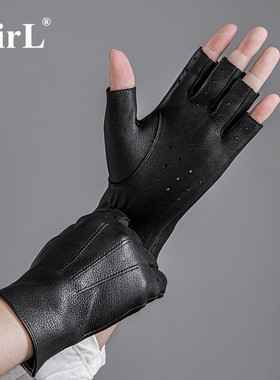 真皮手套男士半指薄款裸皮机车驾驶开车皮手套骑行鹿皮半指手套男