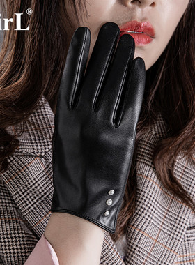 真皮手套女触屏薄款修手秋冬骑行驾驶开车加绒保暖紧手羊皮手套女