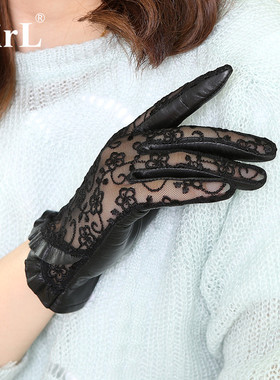蕾丝手套女薄款修手真皮手套女夏季骑行开车防晒透气羊皮手套触屏