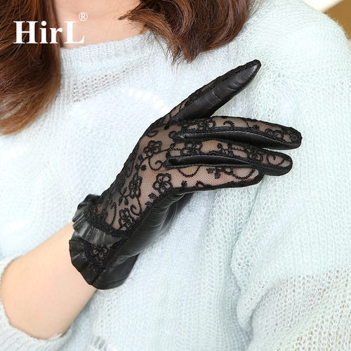 薄款防晒透气羊皮触屏蕾丝手套