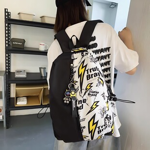 美式高街涂鸦书包男生时尚潮流初高中学生双肩背包高颜值