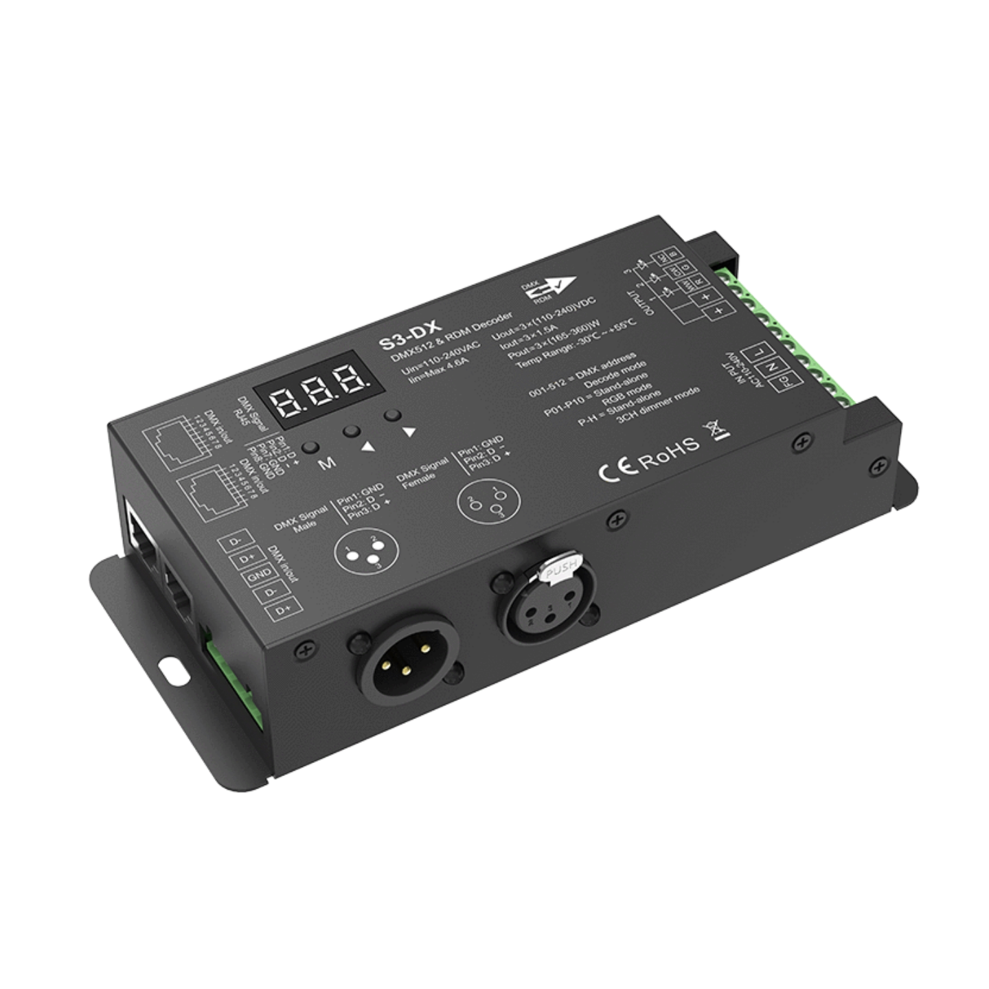 110-220V高压RGB灯条DMX512高压解码器调光调色舞台灯光控制器