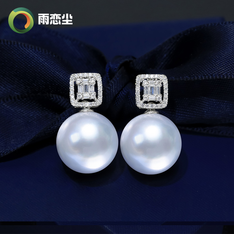 大证GIID澳白珍珠耳环冷光维纳斯海水珍珠耳钉18K金钻石耳饰正圆