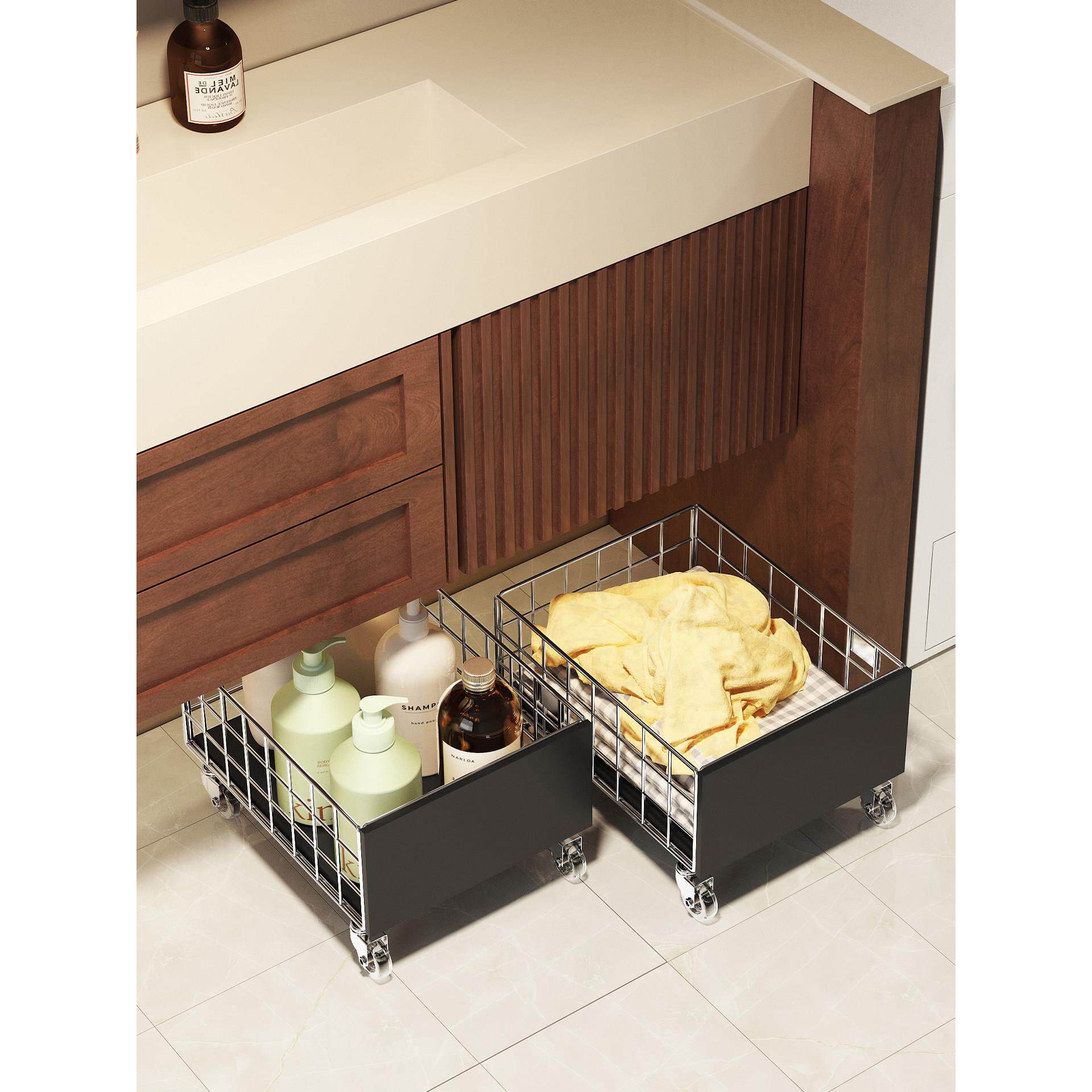 浴室柜下脏衣篮家用衣服收纳夹缝移动小推车大容量洗护用品收纳架