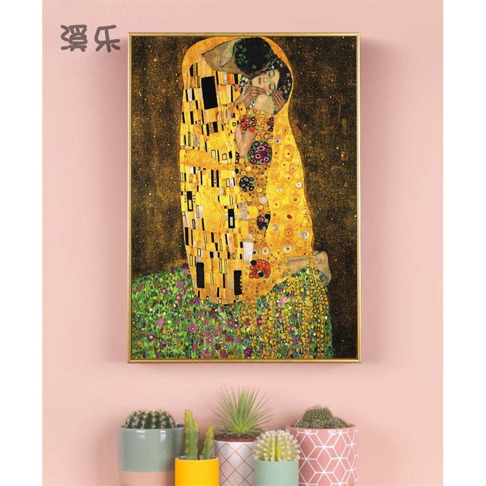吻与拥抱 克里姆特名画抽象艺术装饰画大幅酒店玄关巨幅走廊挂画