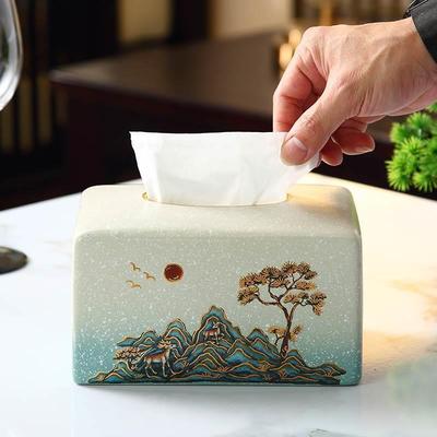 新中式创意设计感纸巾盒轻奢高档家居客厅茶几桌面装饰抽纸盒摆件