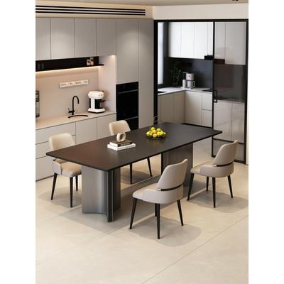 德利丰岩板餐桌意式极简全托底板不锈钢轻奢家用长方形黑色2025