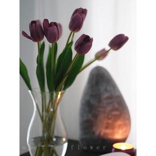 郁金香彷真花束加花瓶高枝高档摆件客厅装 饰插花假花摆设高档新款