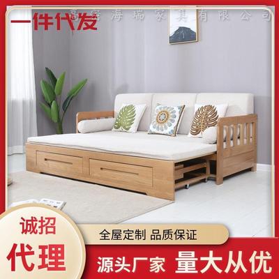 新中式实木沙发床 现代简约多功能储物床白橡木家具布艺沙发床