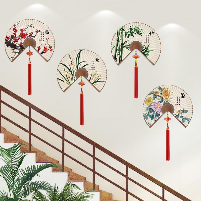 中国风山水画梅兰竹菊楼梯墙面装饰创意立体墙贴纸客厅墙壁贴画图片