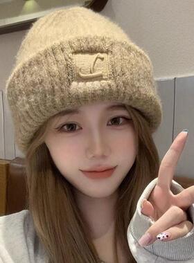 2024韩系大头围粗毛线帽子女秋冬保暖堆堆冷帽大脸显脸小针织帽女