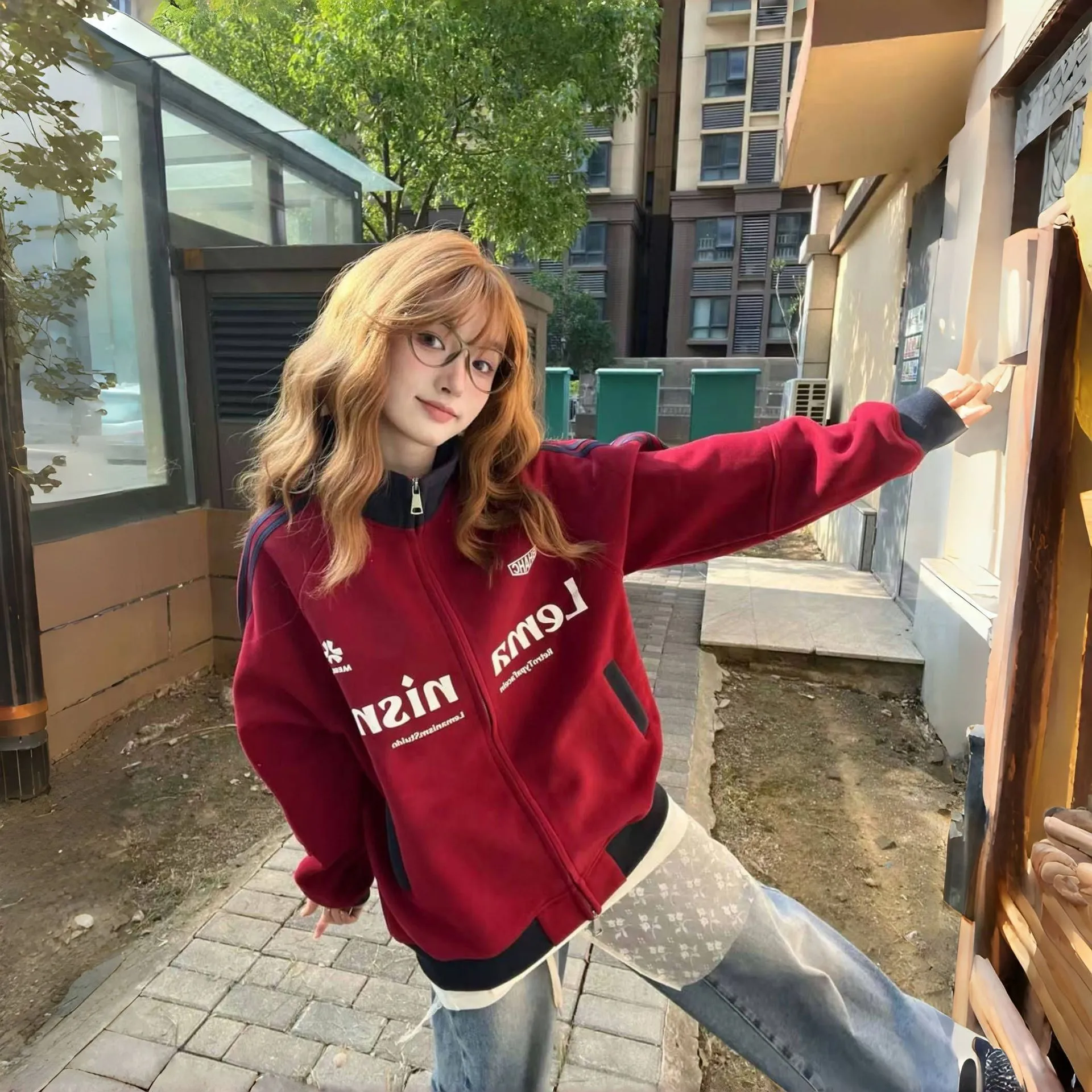 休闲百搭连帽卫衣女慵懒风宽松新款chic设计感上衣春秋外套潮