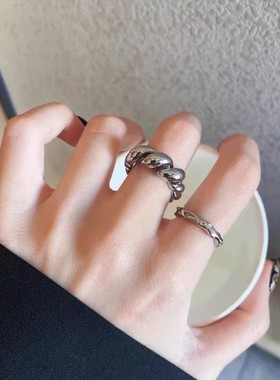 复古重工款螺纹麻花不规则戒指女ins小众开口设计轻奢高级感指环