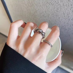 复古重工款螺纹麻花不规则戒指女ins小众开口设计轻奢高级感指环