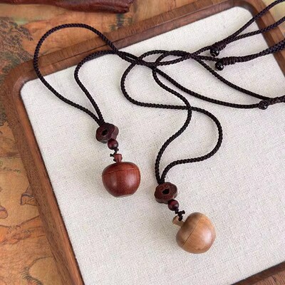 木质苹果可打开编织长款吊坠项链