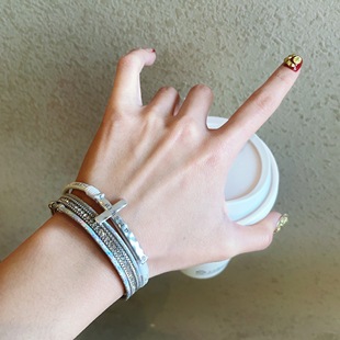 Vintage古着 Leather cross手环复古甜酷多层十字架小众手饰品