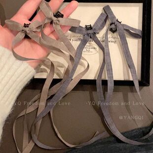 芭蕾风灰色蝴蝶结飘带发夹女款丝带双马尾麻花辫夹子头饰发绳发饰