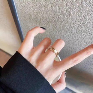 金色镂空钱币猫眼石戒指女2025小众开口指环轻奢高级感百搭食指戒