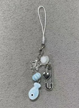 趣味卡通年年有余小鱼挂链手机链串珠挂件可爱小众Y2K相机挂饰女