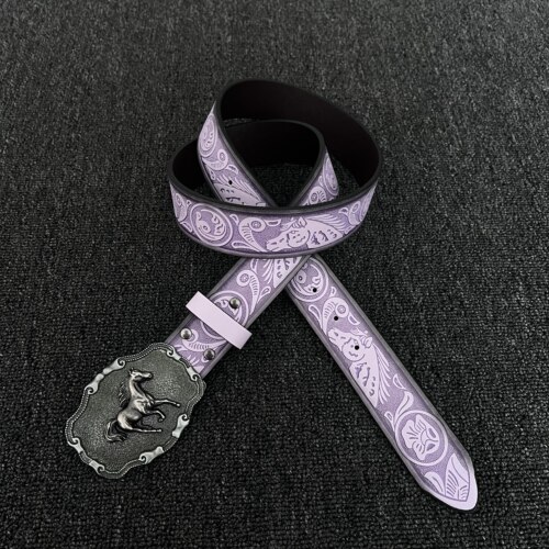 Vintage中古紫色双马雕花腰带ins
