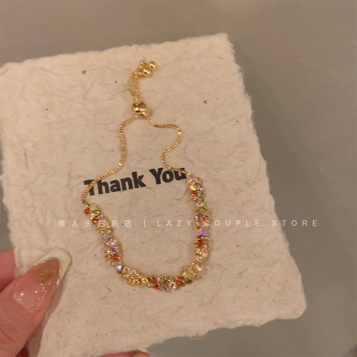 叠戴我心深爱!彩色多巴胺锆石手镯女设计感麻花扭结精致手链手饰