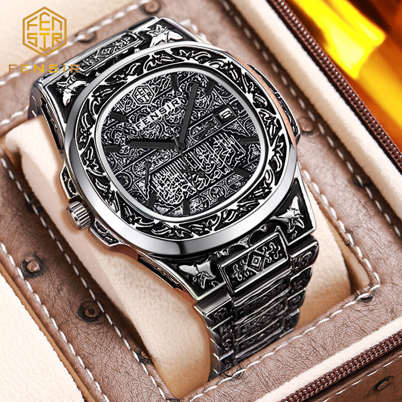 2021新款芬仕复古雕花国潮男士手表时尚商务休闲石英表男女学生表