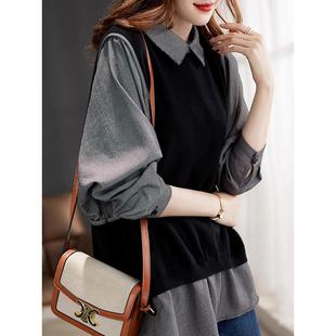 欧洲站假女装两件套衬衫2025春秋冬新款设计利基宽松长袖上衣新潮